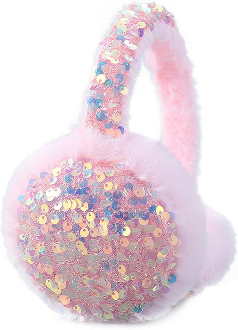 ACTLATI Girl Winter Earmuffs Sequin Shiny Outdoor Ear Warmers Fluffy Muffs Cute Faux Fur Earmuff for Kids Adult Women - Image 1